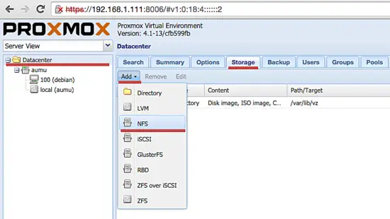 Add NFS share in Proxmox.