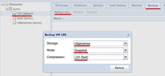 Start the VM backup in Proxmox.