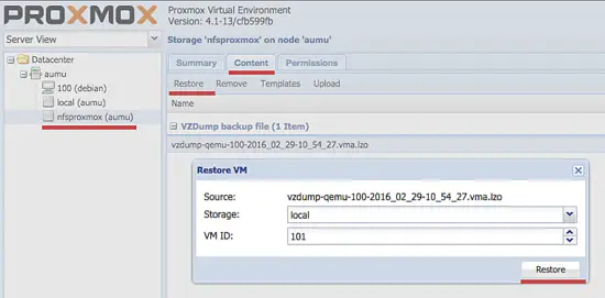 Start vm restore.