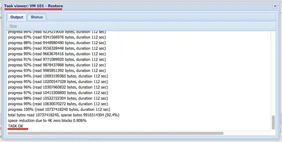Proxmox restore process.