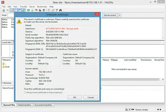 FileZilla SSL Warning