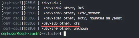 disk list of osd nodes