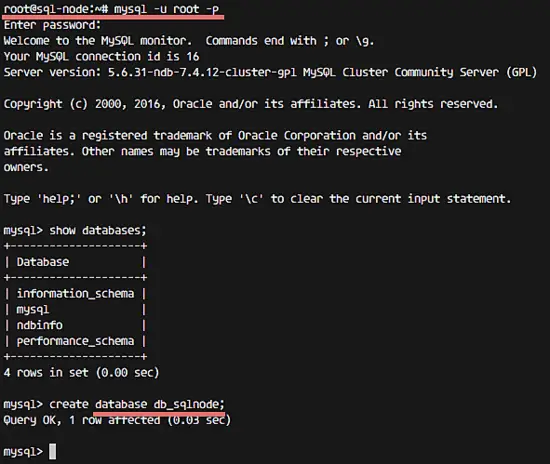 Create a test database in the cluster