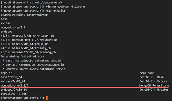 The MongoDB repository is installed on CentOS 7