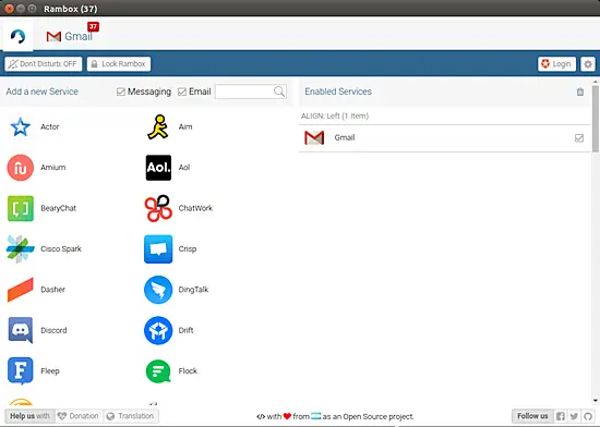 Rambox connected to Gmail