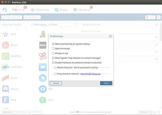 Rambox Preferences