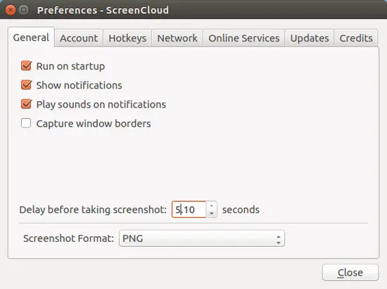 Preferences menu in ScreenCloud