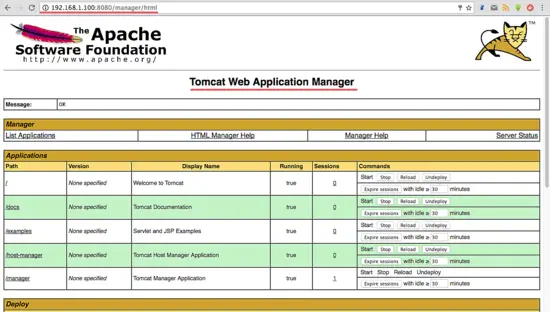 Tomcat management dashboard