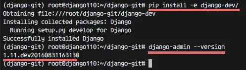 Django installed from source - Dev version