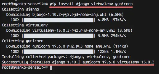 Install Django, Gunicorn and Virtualenv with pip