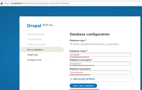 Drupal database configuration.