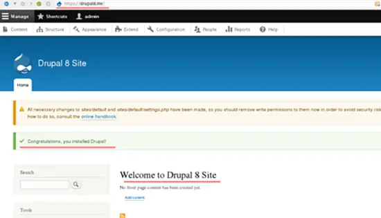 Drupal installation finished.