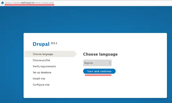 Chose language in Drupal installer.