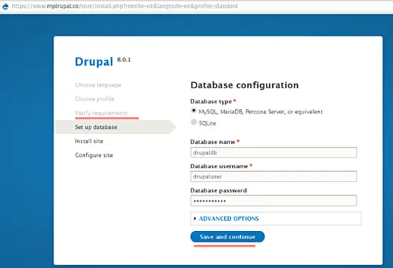 Drupal database settings.