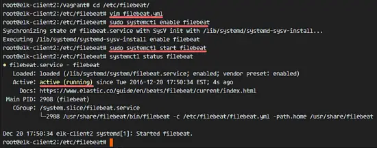 Filebeat is running on the client Ubuntu