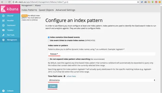 Create First index filebeat for Kibana