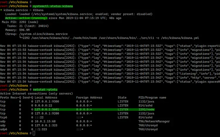 Check status of Kibana service