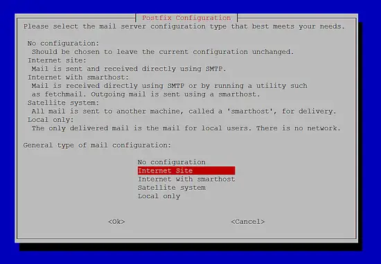 Configure Postfix for type Internet Site