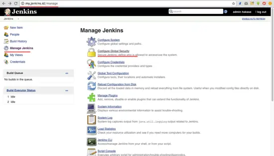 The Jenkins admin dashboard