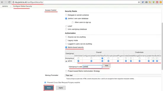 Jenkins Global Security Settings