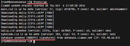 Update ClamAV malware database with the freshclam command