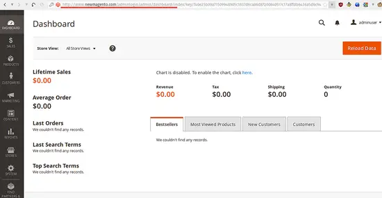 Magento Admin page.