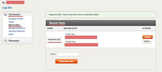 Configure the magento key