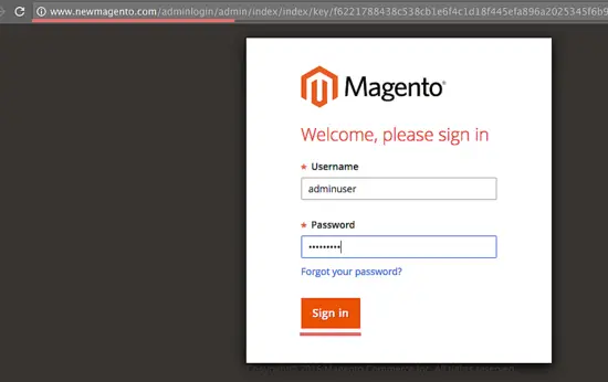 Magento admin login