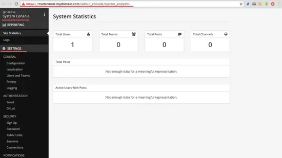 Mattermost system console dashboard