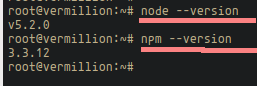 Node.js and npm version check.