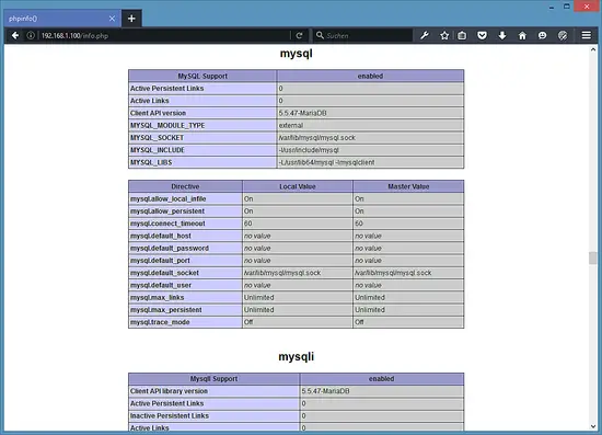 MySQL driver has been activated in PHP.