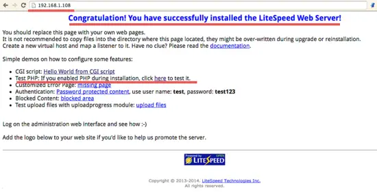 OpenLiteSpeed Server on port 80.