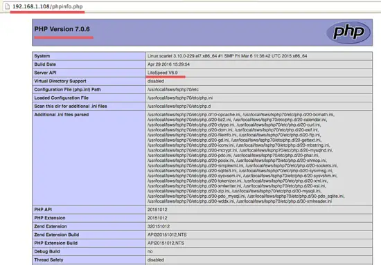 OpenLiteSpeed phpinfo().