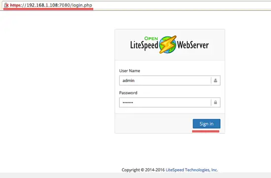 OpenLiteSpeed Admin Login.