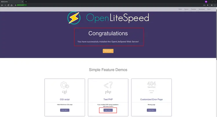 OpenLitespeed installed successfully