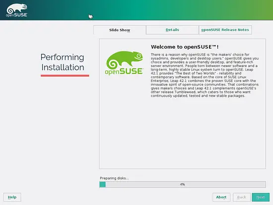 Installation OpenSUSE Leap is begin