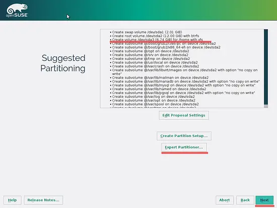 Default Partitions OpenSUSE Leap