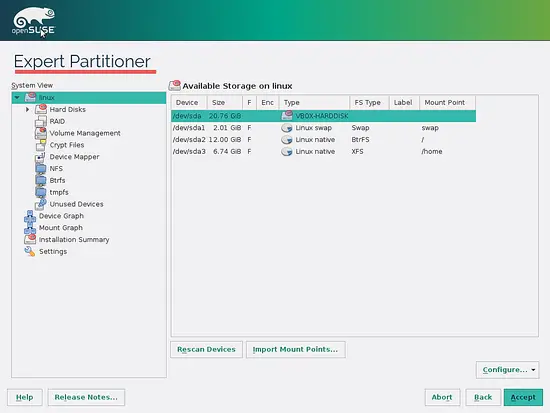 Expert Partition option OpenSUSE Leap 42.1