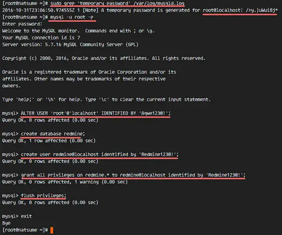 Configure the MySQL database for Redmine