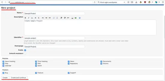 Create a new project in Redmine.