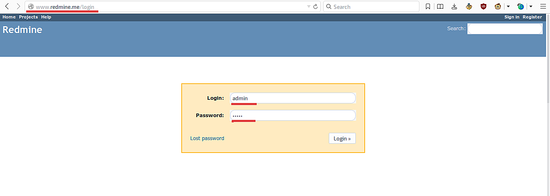 Redmine Login page.