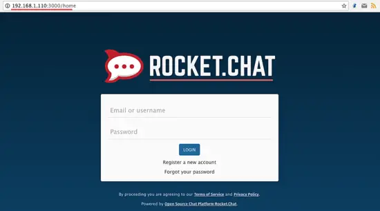 Rocket Chat is installed and working fine.