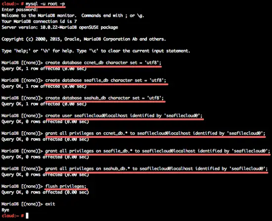 Create the MySQL database for seafile.