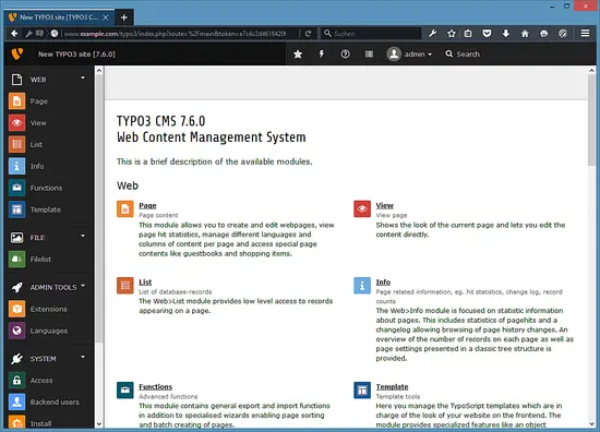 The TYPO3 7 Administrator Backend.