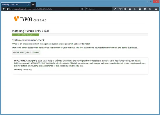 TYPO3 Installation - Check for prerequisites.