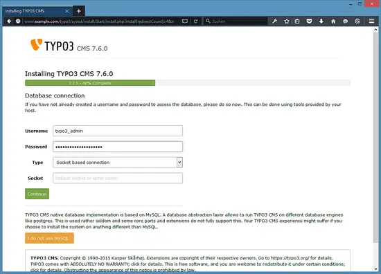 TYPO3 Installation - Database Details.