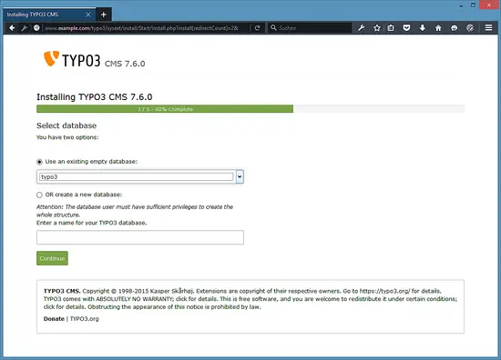 TYPO3 Installation - Select Database.