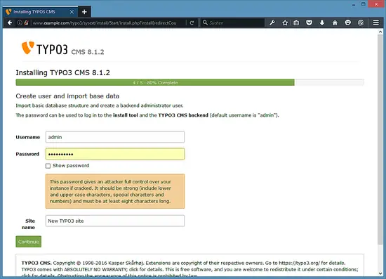 Enter a TYPO3 username and password.