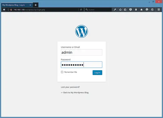 WordPress Login page.