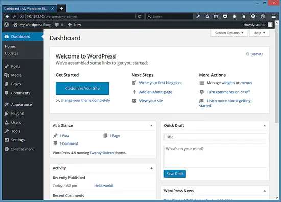 The WordPress Dashboard.